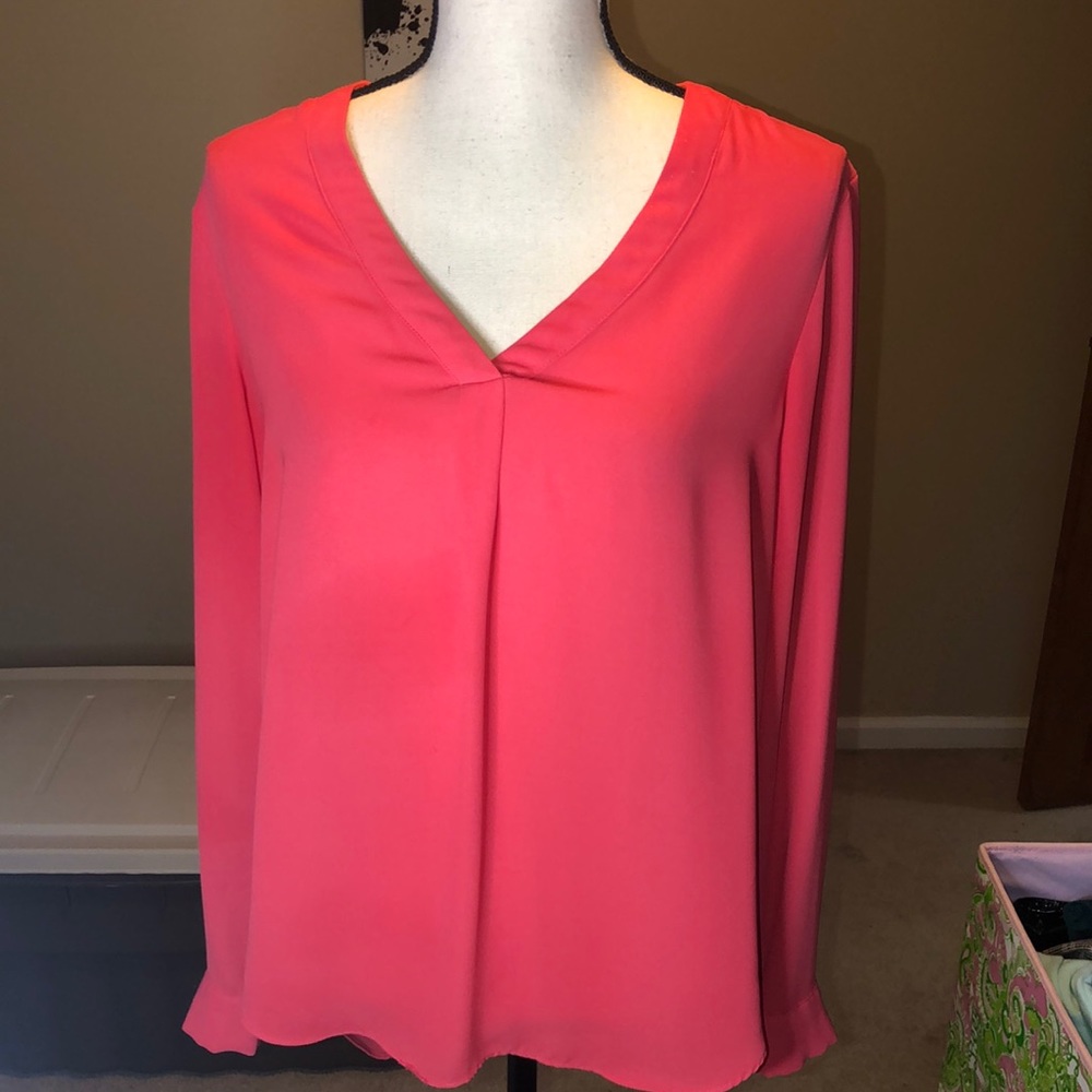 Dark pink high/low long sleeve blouse